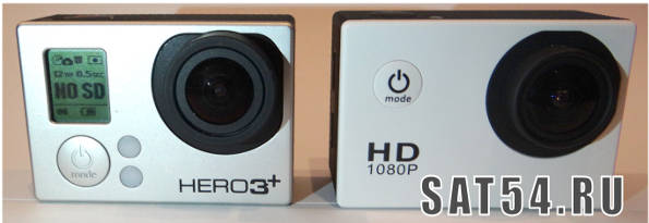 Две камеры рядом - SJ4000 и GoPro3 - из статьи "сравнение камер..." на сайте www.sat54.ru в Новосибирске
